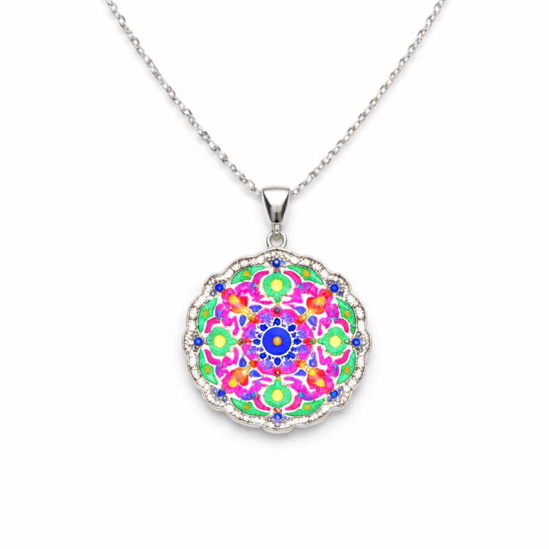 Silver Necklace with Colorful Pendant (45cm/11.30g)