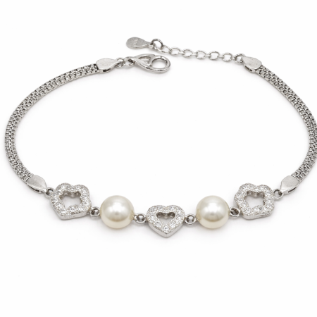 Silver Pearl Bracelet (6.16g/16.5+2cm)