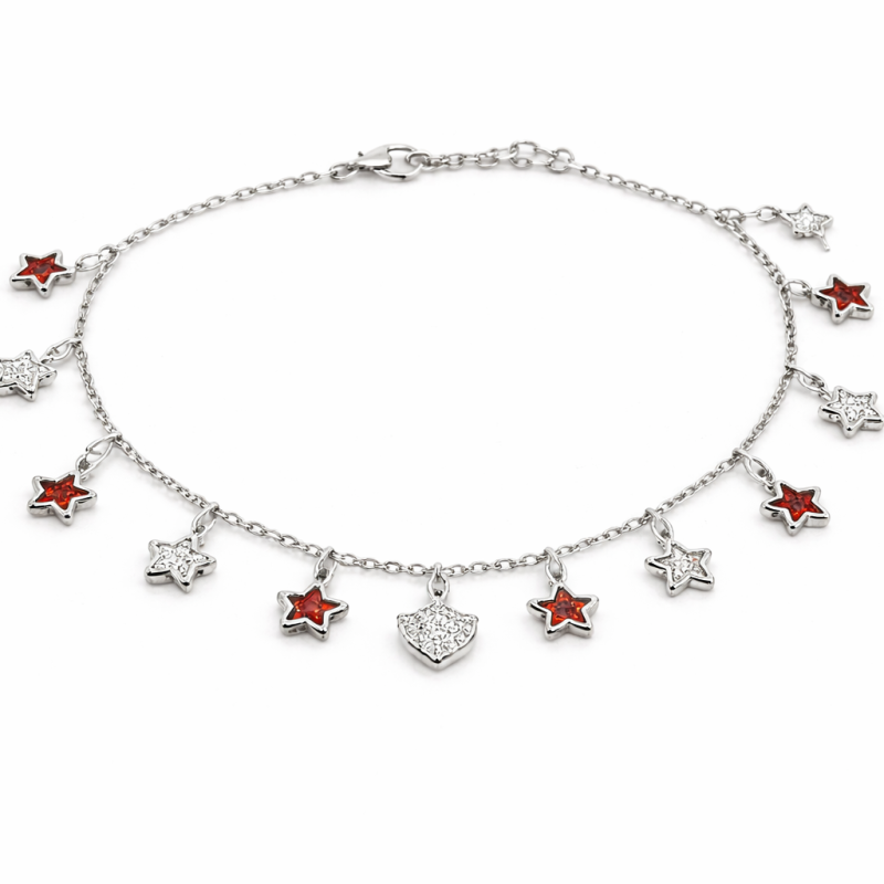 Silver Star Bracelet with Red Enamel (7.52g/24.5cm)