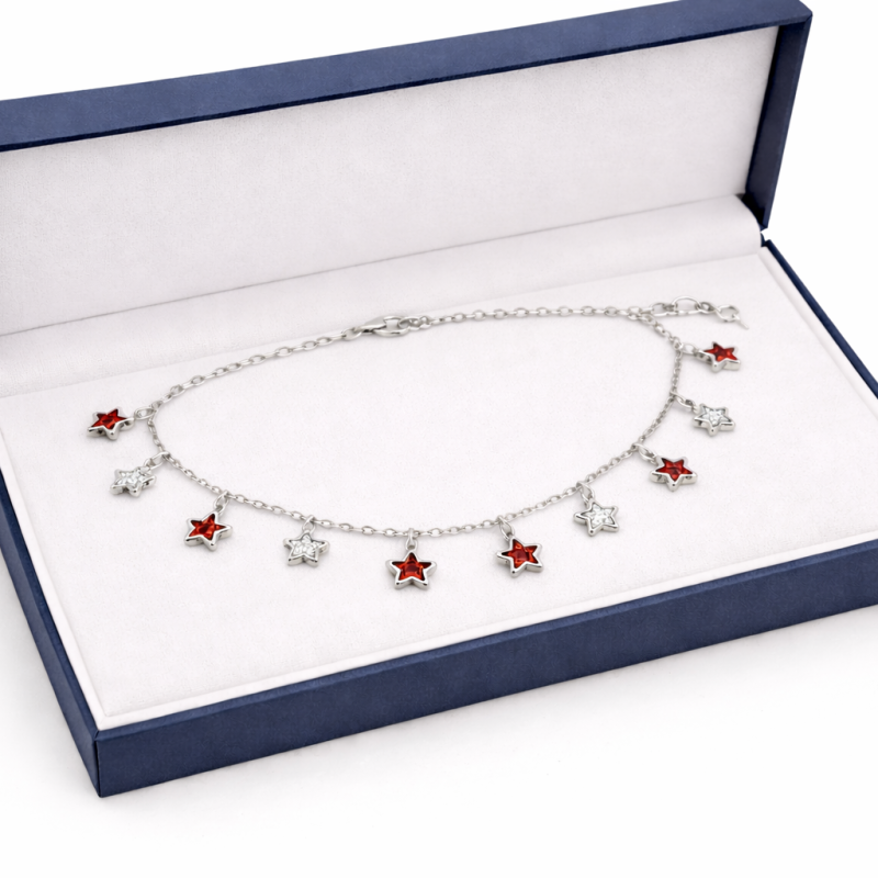 Silver Star Bracelet with Red Enamel (7.52g/24.5cm)