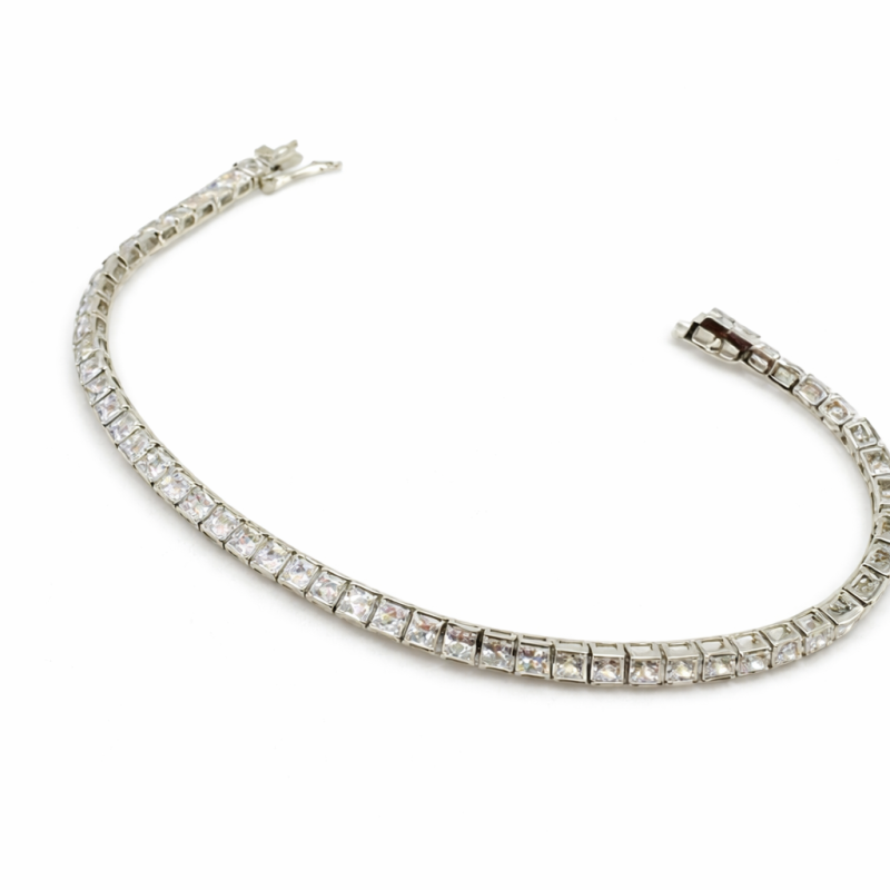 Silver Tennis Bracelet 18.5cm / 10.33g with Square-Cut Cubic Zirconia Stones