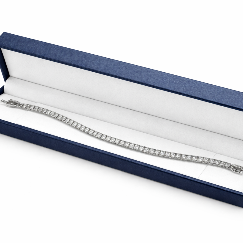 Silver Tennis Bracelet 18.5cm / 10.33g with Square-Cut Cubic Zirconia Stones