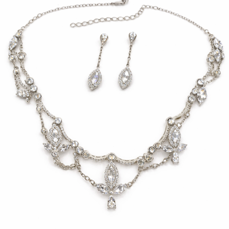 Elegant Silver Necklace and Earrings Set with Cubic Zirconia