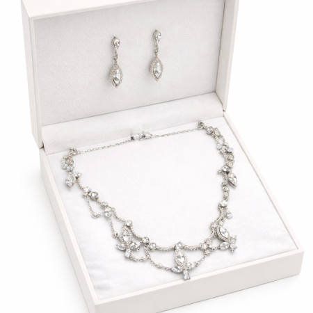 Elegant Silver Necklace and Earrings Set with Cubic Zirconia
