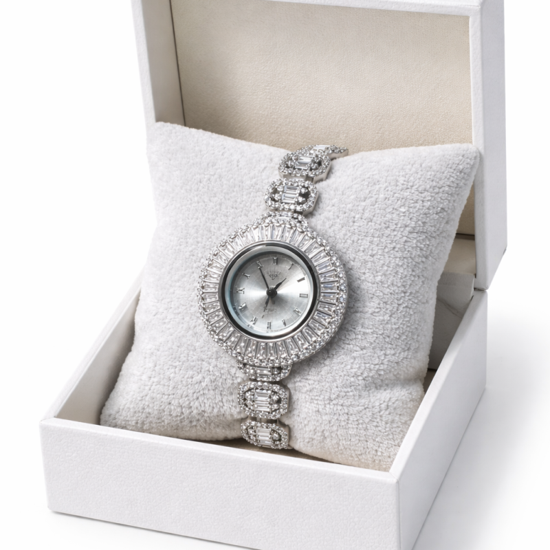 Luxury Crystal Silver Bracelet Watch for Women – Diamond Style Rhinestone Wristwatch