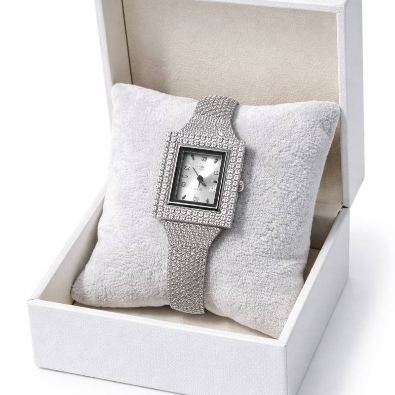 Luxury Crystal Silver Square Bracelet Watch for Women – Rhinestone Diamond Style (35.5g, 6cm)