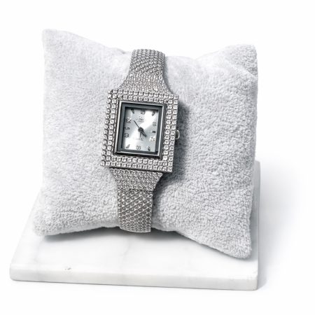 Luxury Crystal Silver Square Bracelet Watch for Women – Rhinestone Diamond Style (35.5g, 6cm)