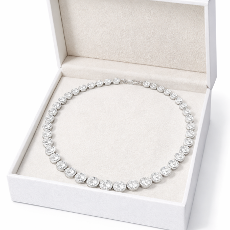 Luxury Crystal Silver Necklace for Women – Round Rhinestone Design (26g, 36+6cm)