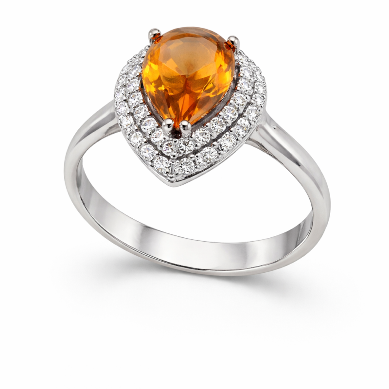 Sterling Silver Yellow Gemstone Ring – 3.07g