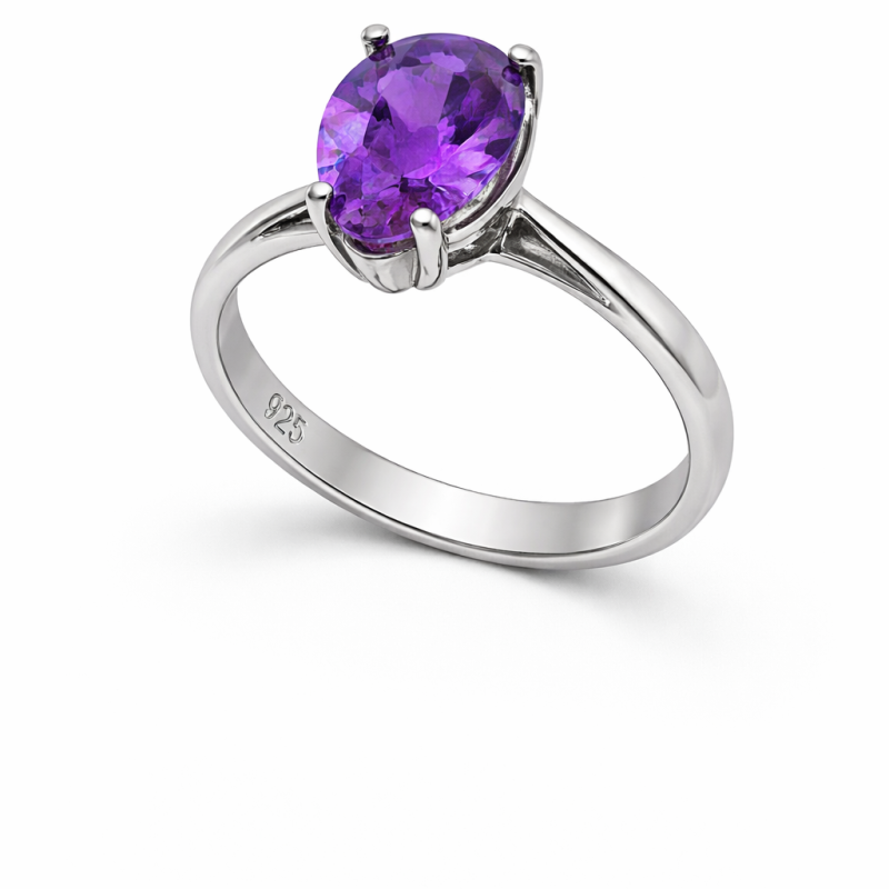 Sterling Silver Ring with Purple Stone – 4.39g