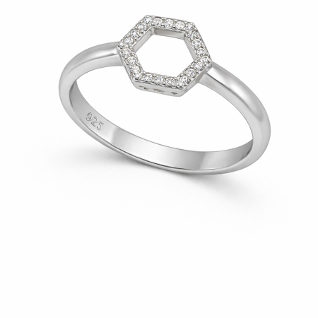 Sterling Silver Hexagon Ring with Cubic Zirconia – 1.85g