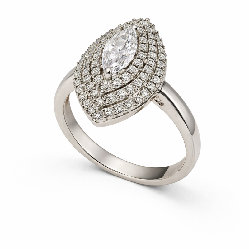 Silver Ring 3.91g - Marquise-Cut Zirconia Cluster