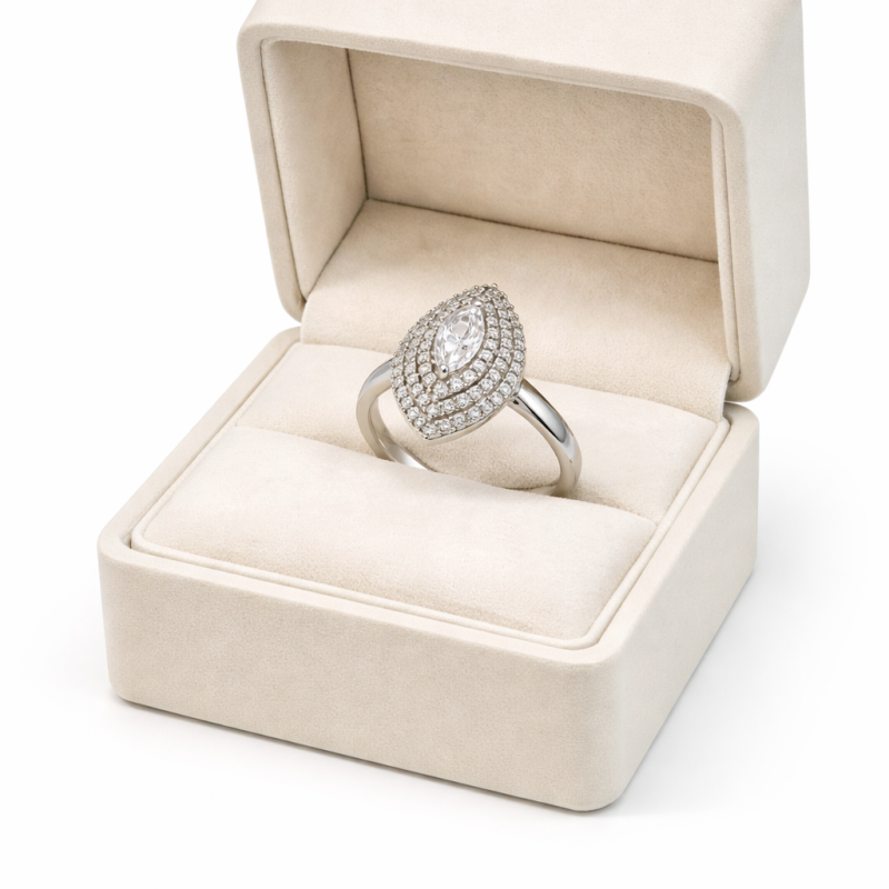 Silver Ring 3.91g - Marquise-Cut Zirconia Cluster