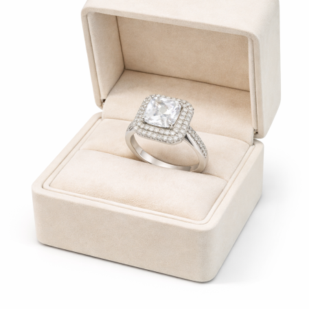 Silver Ring 7.35g - Square-Cut Zirconia Halo Design