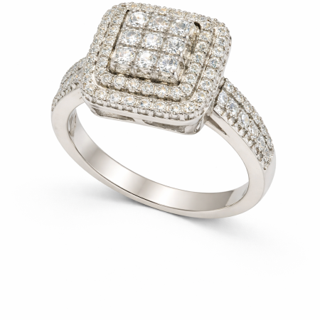 Silver Ring 5.64g - Square Cluster Design with Pave Zirconia