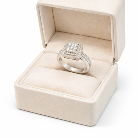 Silver Ring 5.64g - Square Cluster Design with Pave Zirconia