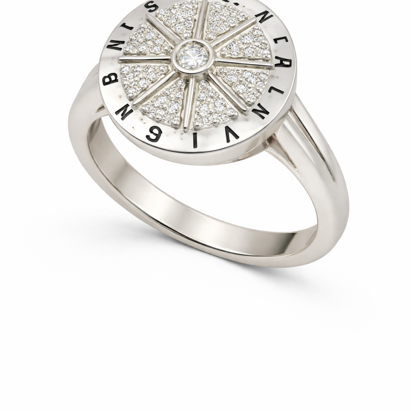 Silver Ring 3.24g - Alphabet Design with Cubic Zirconia