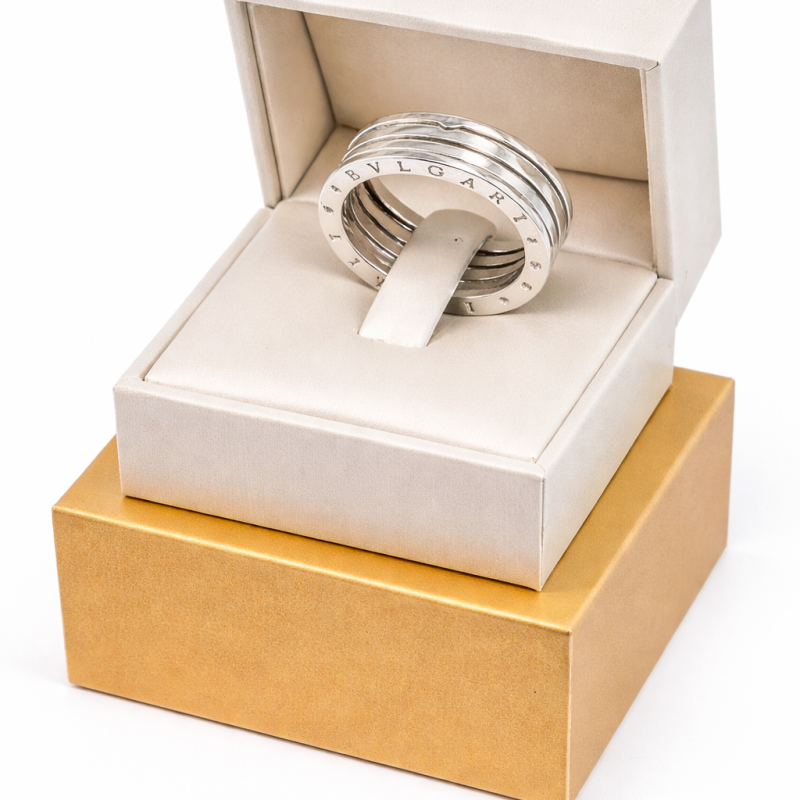 Silver Ring 7.42g - Stacked Design with Engraved "BVLGARI"