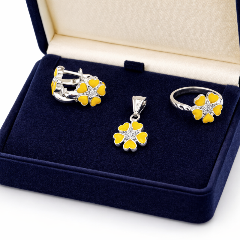 Silver Flower Set – Earrings, Pendant, and Ring for Newborn