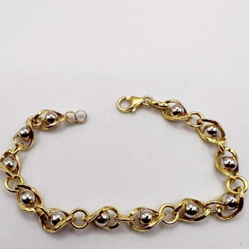 Kenzari Jewellery 14k Gold Link Chain with Bead Bracelet for women -7.06 Grams