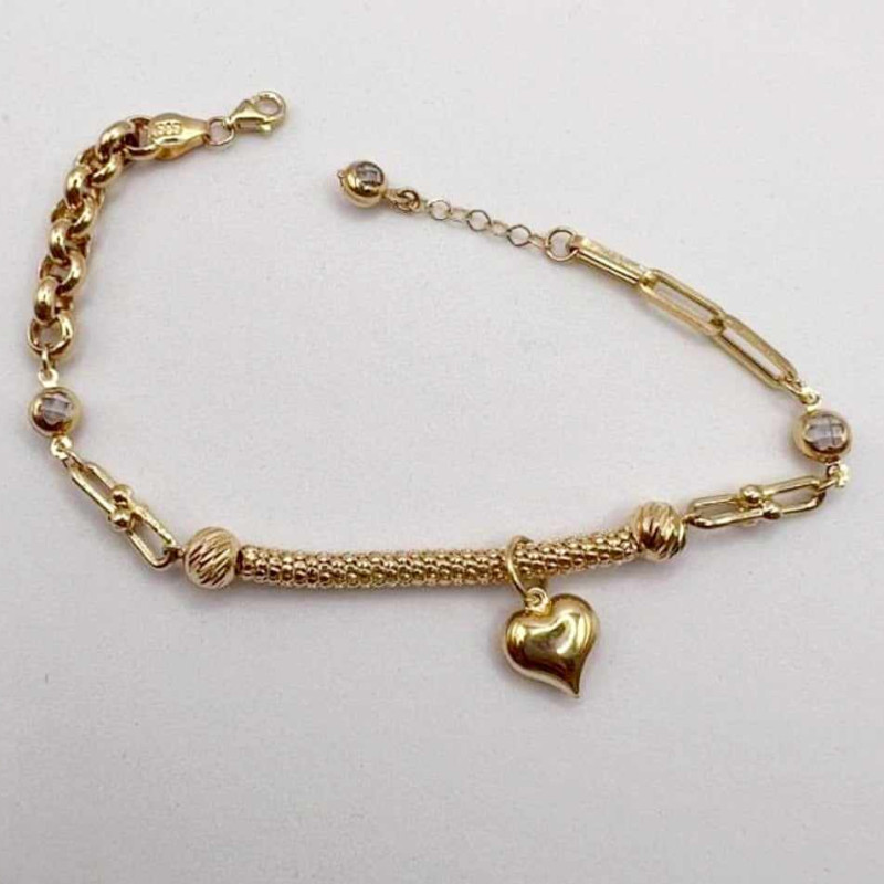 Kenzari Jewellery 14k Gold Heart Charm Bracelet for women -6.38 Grams