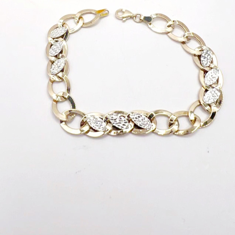 Kenzari Jewellery 14k Gold Link Chain with white charm Bracelet for Women -7.63 Grams