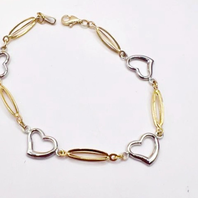 Kenzari Jewellery 14k Two Tone Gold Heart Bracelet for women -3.62 Grams